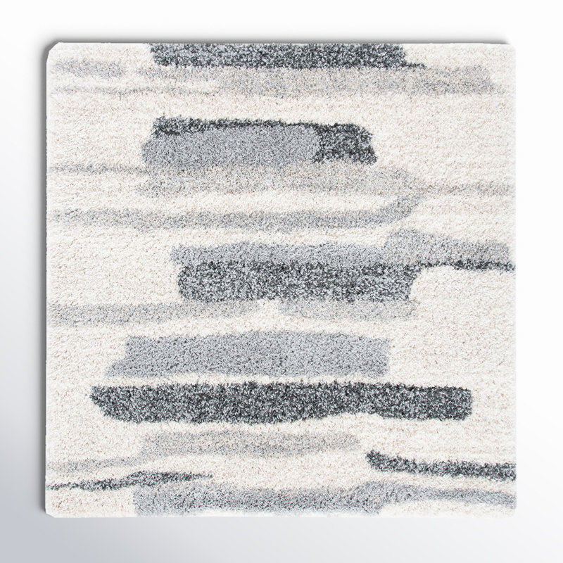 Odette Abstract Shag Gray/Ivory Area Rug, Square 4'