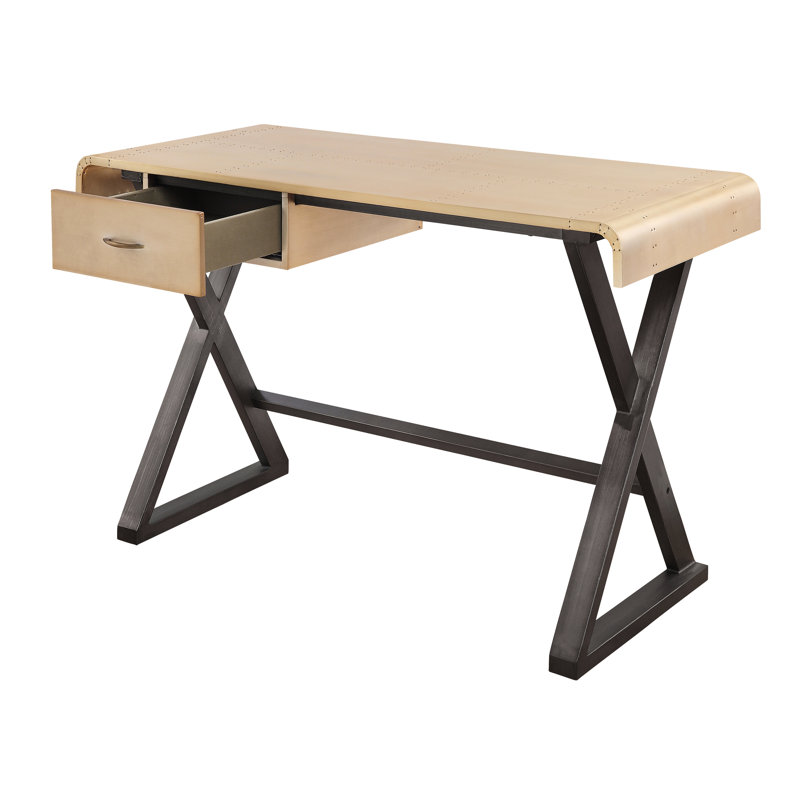 Bureau de travail élégant en aluminium doré avec composants en métal stables
