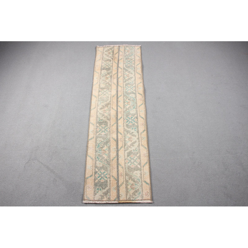 Handcrafted Turkish Patchwork Oushak Rug in Beige for Vintage Styled Kitchen or Bohemian Decor