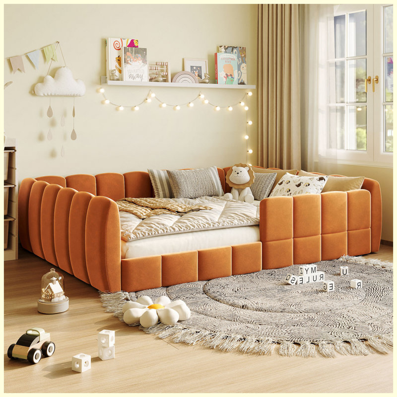 Lit tapissier orange en velours Pumpkin