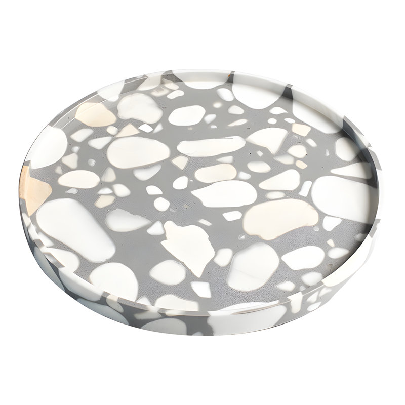 Cream Grey Handmade Terrazzo Tray, Household Circular Water Cup, Aromatherapy Storage Tray