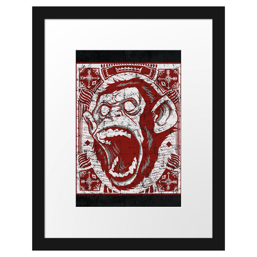 Gerahmtes Poster Screaming Monkey Black Leinwand