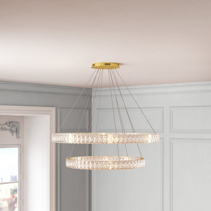 Steveson 2-Light Crystal Oval LED Chandelier, Gold, 11.8" H x 48" W x 48" D