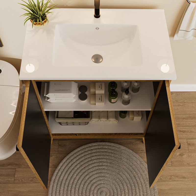 Meuble-lavabo autoportant 30 po avec lavabo en céramique, Chêne