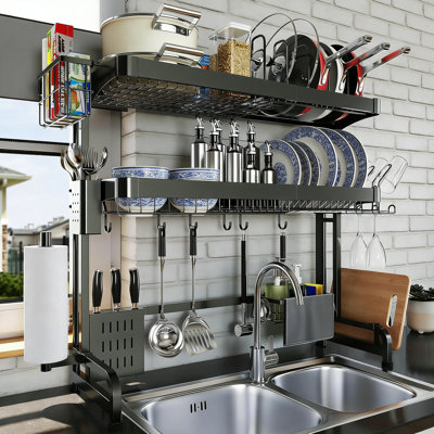 3 Tier Expandable Over Sink Dish Drying Rack Stainless Steel 25.5-37.6 Inch