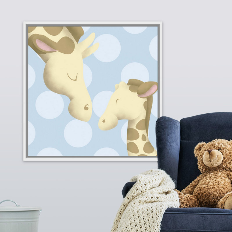 Giraffe maman et baby art Carrickfergus, H 30 po x l 30 po x P 1,75 po, Cadre pour toile flottant blanc