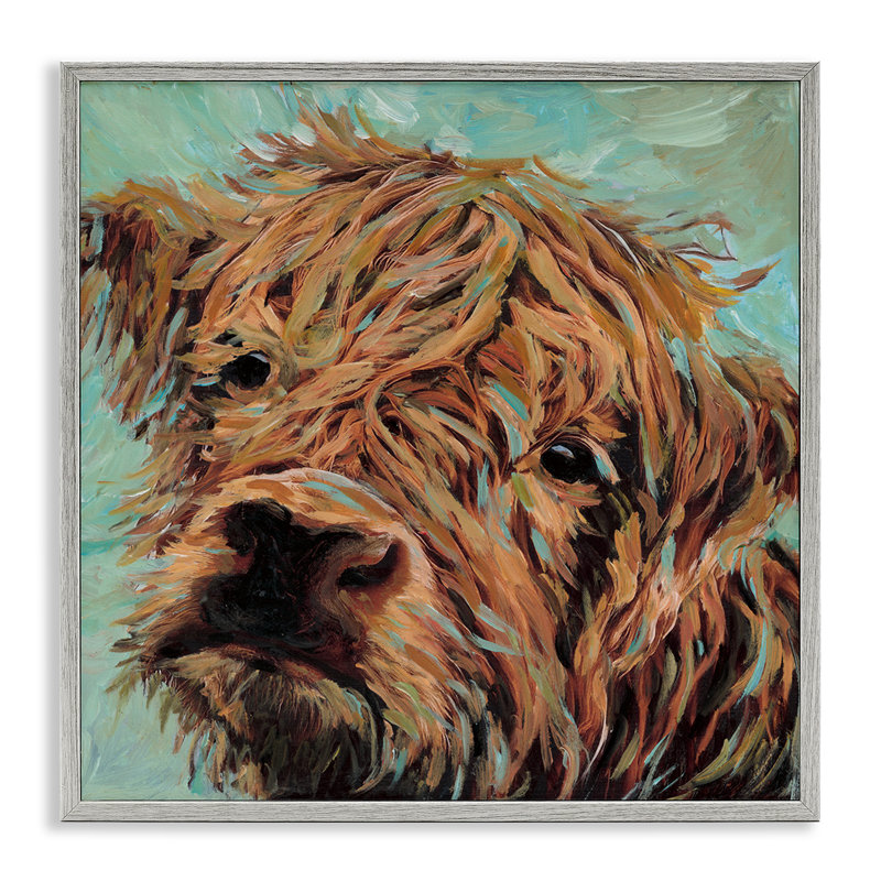 Giclée encadrée de Highland Bovins sur vert, design par Wani Pasion, Estampe numérique Farmhouse, H 12 po x l 12 po