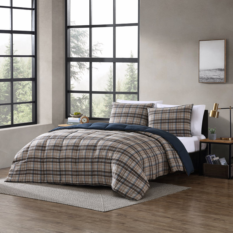 Rugged Plaid Brown Full/Queen Microsuede Duvet Cover Set