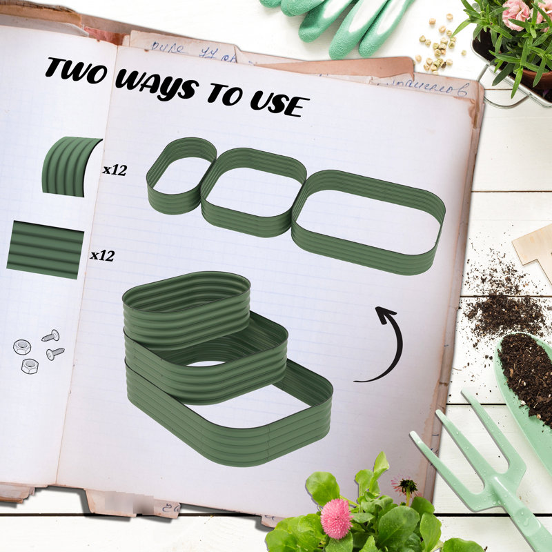Ensemble de boîte de jardin surélevée en acier galvanisé 3, 63,55 po x 43 po x 31,58 po, à trois niveaux pour diverses options de plantation, ouvert pour favoriser la santé des racines, protégé par une boîte à fleurs à bordure en caoutchouc, pour répondre aux besoins,