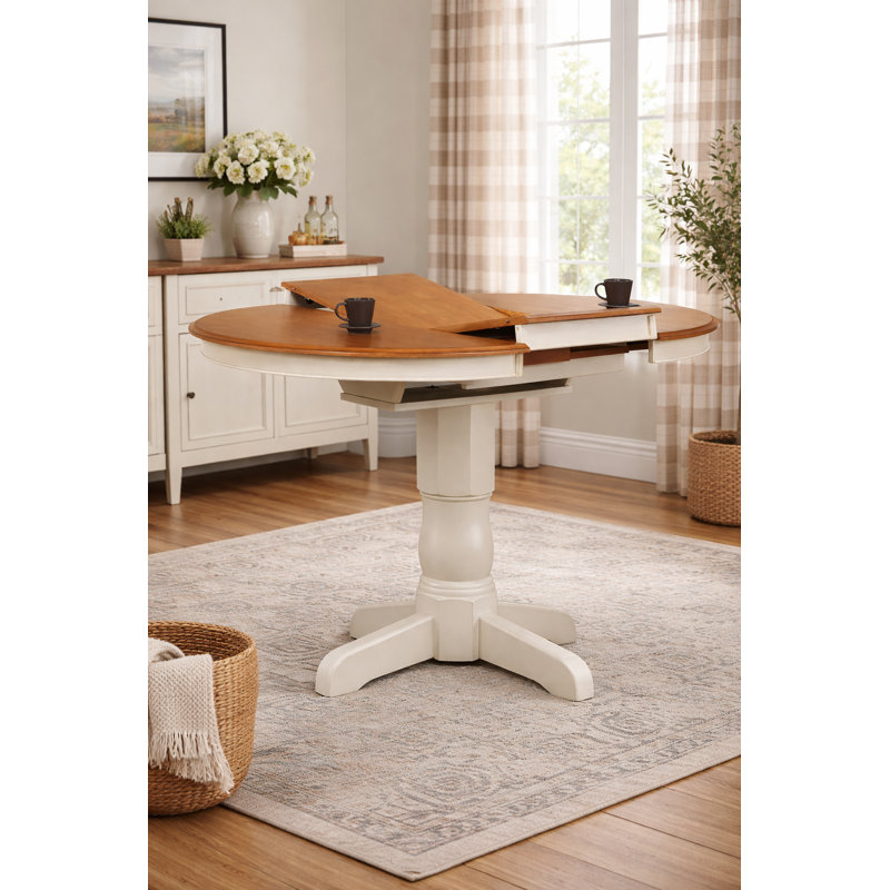 Geirlaugur Round Counter Height Extendable Butterfly Leaf Solid Wood Dining Table in Grey , Caramel/Biscotti