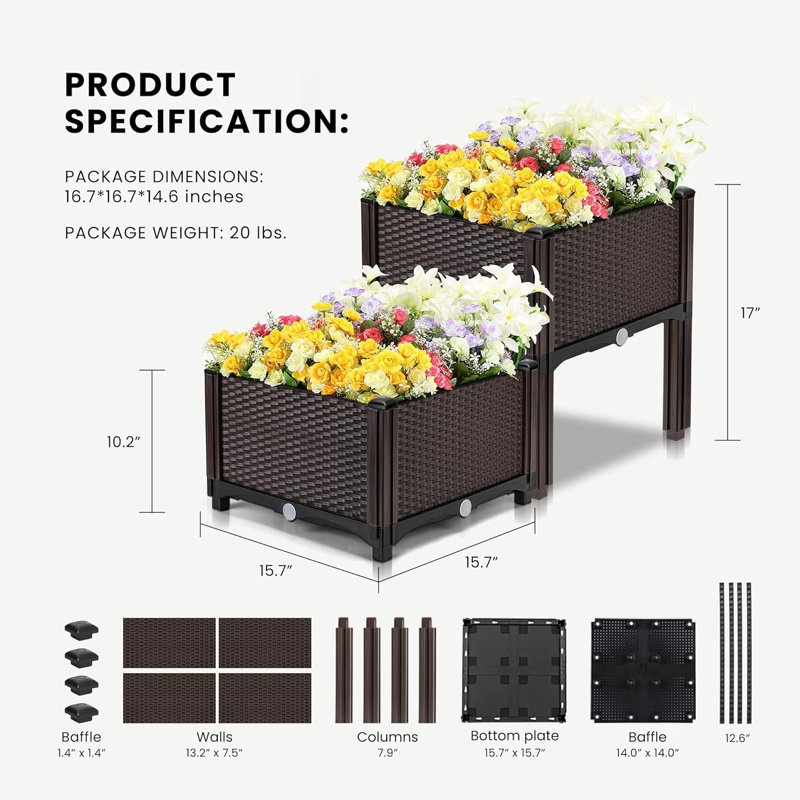 Bellago Elevated Self-Watering Plastic Raised Garden Bed (Set of 4), 4