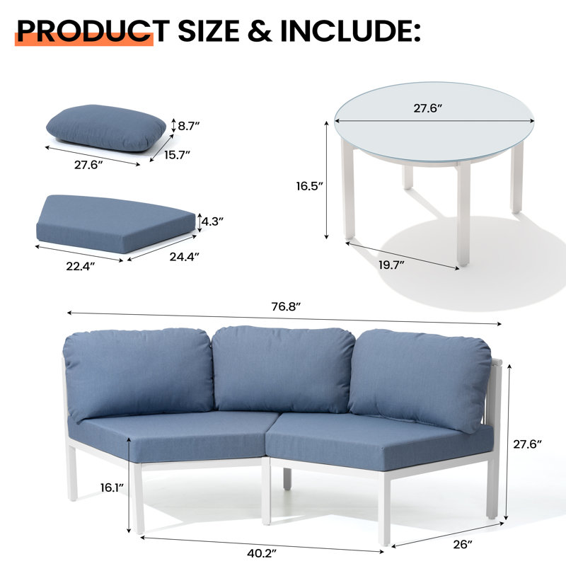  8 - Person Aluminum Sofa Seating Group Patio Conversation Furniture Sets with Sunbrella Cushions
