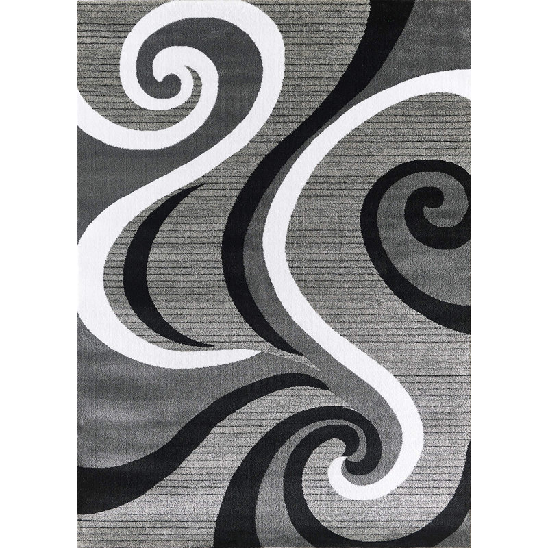 GloryRugs4x6GreyBlackSwirlsAreaRug,ModernCarpet forBedroom,LivingRoom-SevillaCollection4817, Rectangle 5'3" x 7'