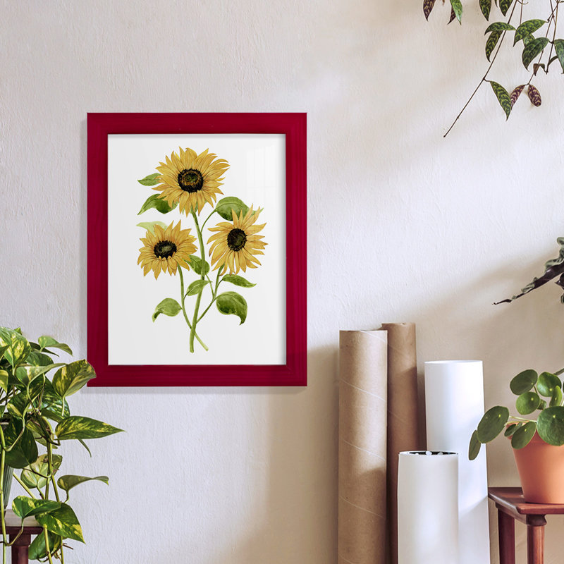 Sunflower Trio I, reproduction d'art encadrée, H 11 po x l 9 po x P 1 po, Rouge