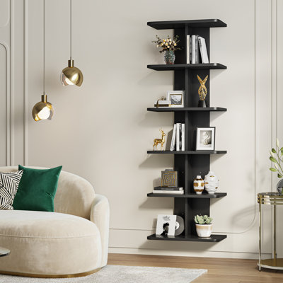 6-Tier Modern Minimalist Floating Wall Shelf for Room Decor, 20" Wide Double-Column Display Shelf  for Living Room, Bedroom, Bathroom