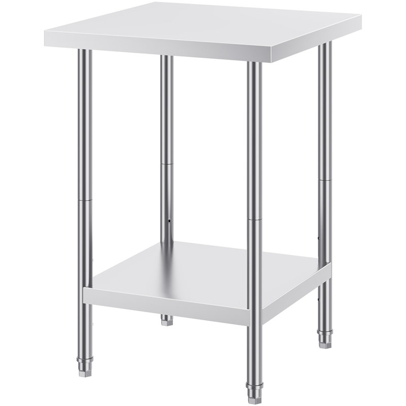 Stainless Steel Prep Table, 24 x 24 x 34 Inch, 700 lbs Load Capacity, Heavy-Duty Metal Worktable with 3 Adjustable Height Levels, Commercial Workstation for Kitchen Garage Restaurant Backyard
