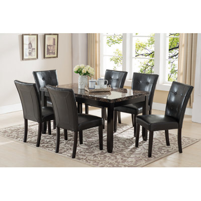 5pc Black-brown Top Faux Marble Dining Table Set With Parson Chair in , 7 -  Red Barrel StudioÂ®, 523CE4BF12AA401390E2F4B3FD586BD7