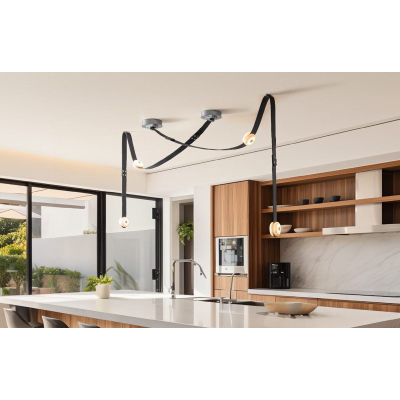 Snaps 1 - Light LED Pendant by Andy Morter, Black, White Leather