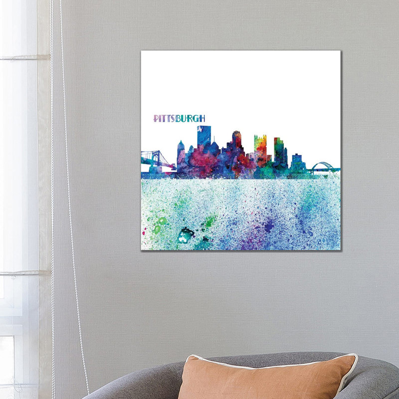 Pittsburgh Pennsylvania Skyline Silhouette Impressionistic Splash 1 Piece Wrapped Canvas Painting