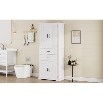 Storage Cabinet with Multi-Functional Storage Space for Kitchen/Bathroom/Dining Room/Living Room , 2 Drawers with Slide Rails, Adjustable Shelf, White