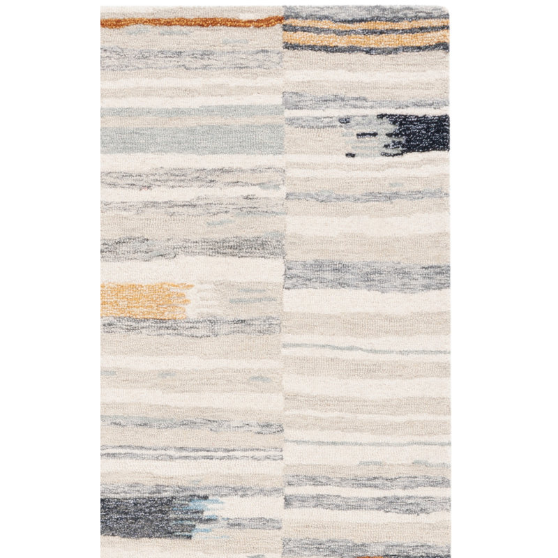 Kuljis Ebony Hand Tufted Wool/Cotton Abstract Rug in Ivory/Grey, Rectangle 5' x 8'