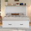 Lit plateforme pleine grandeur pliable avec machines de chargement et boîte de rangement abondante, armoire blanche pour chambre d'amis compacte, grand bac, petit