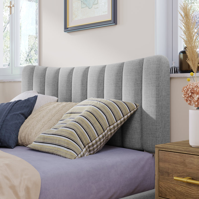 Structure de lit plateforme tapissier avec tête de lit capitonnée verticale, sans sommier tapissier, double, gris
