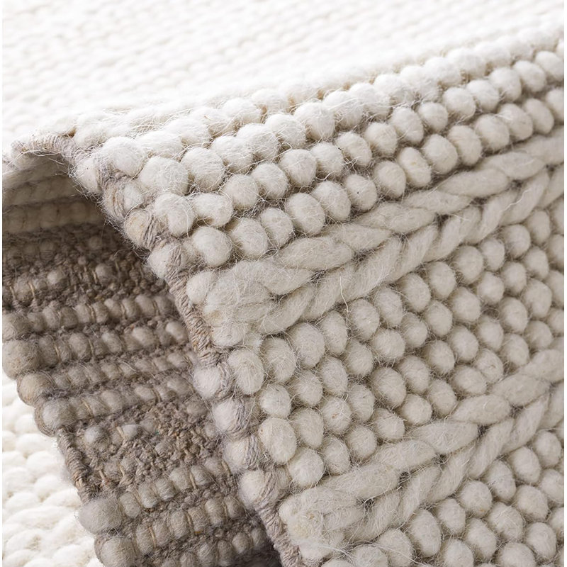 Tapis naturel ivoire en laine tissé à la main à grosses perles crème, Rectangle 12 pi x 15 pi