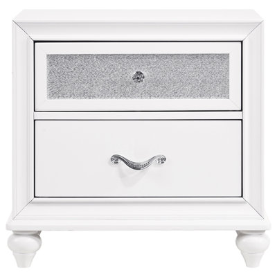 2 - Drawer White Nightstand, Faceted Crystal Hardware, Modern Bedroom Decorative 24.78 Inches High, Wide Nightstand In White, Clean Look Tall