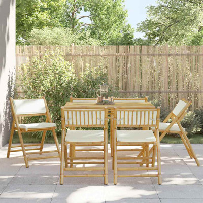  Ensemble de 6 chaises bistro en bambou crème, tissu (100% polyester)