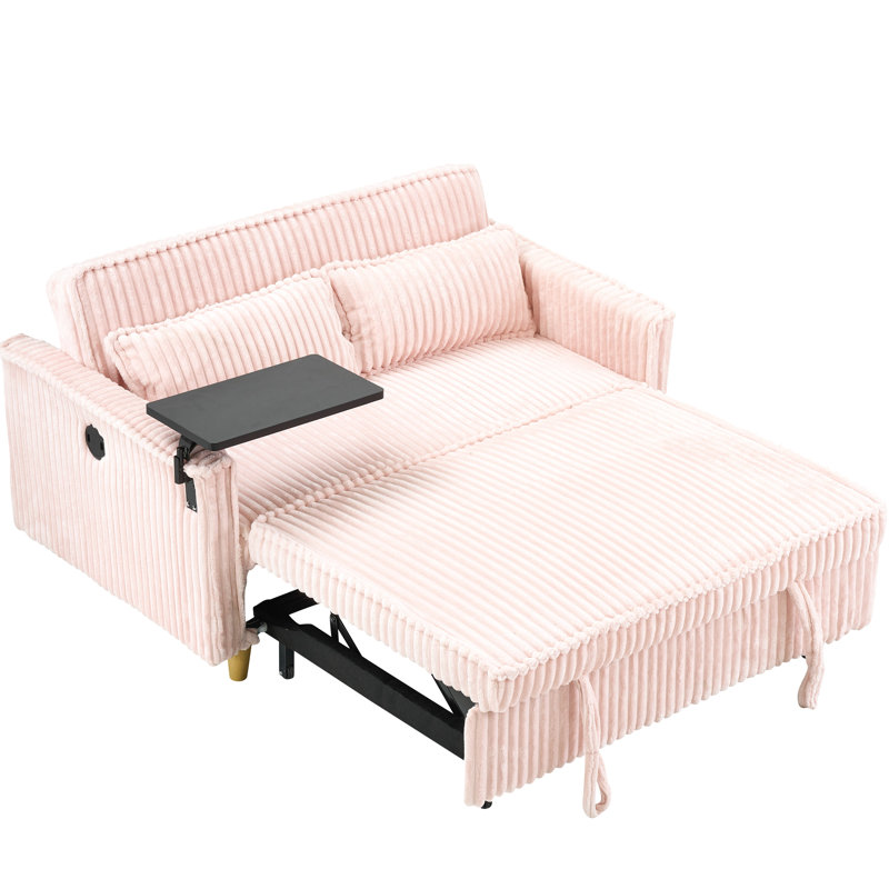 Velours côtelé rose avec choix polyvalents: fonction coulissante, plateau de table mobile, ports pour un espace personnalisable Ajouts innovants: mécanisme, expérience unique