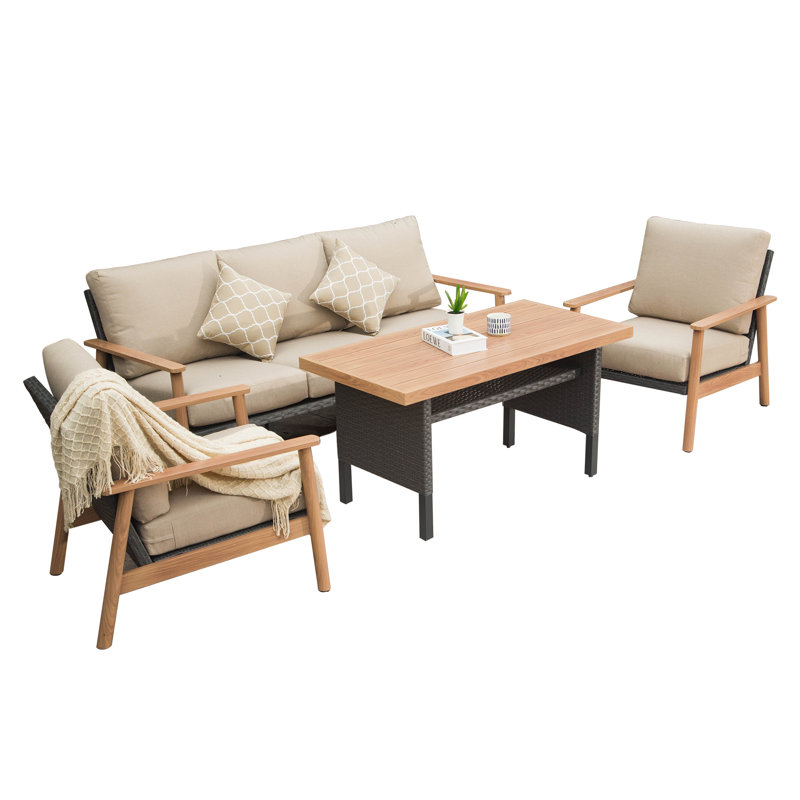 Ensemble de conversation avec coussins 4 pièces Freberg, Beige