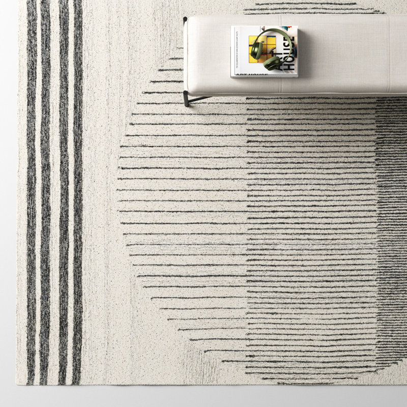 Uptown Geometric Hand Tufted Wool Area Rug in Beige/Black, Rectangle 9' x 12'