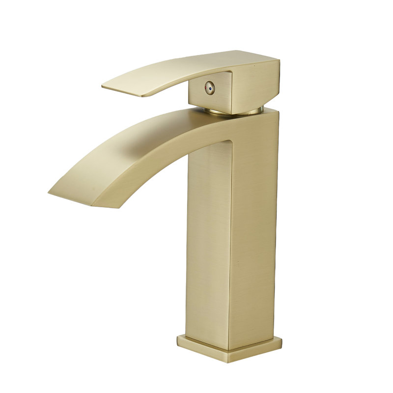Robinet de lavabo moderne en or brossé - remplissage en céramique, mélangeur de salle de bain à conception géométrique