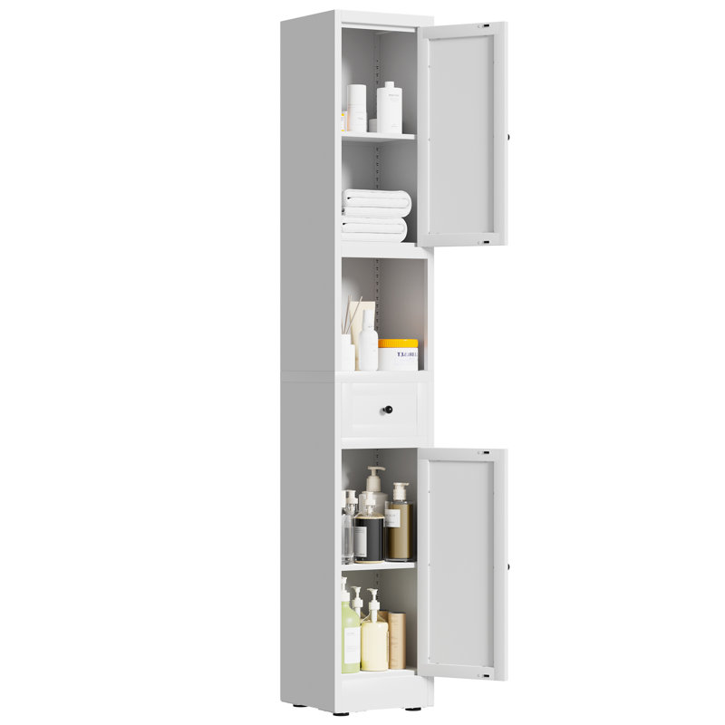 Armoire de rangement étroite en métal avec 2 portes et 1 tiroir