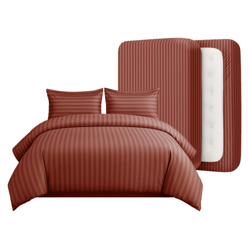 Striped Duvet Cover Set, Double Duvet Cover + 3 Additional Pieces, Brown 