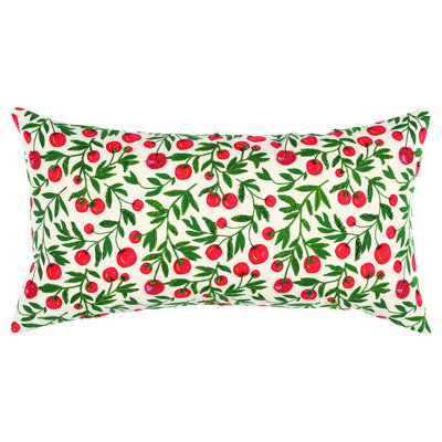 Coussin lombaire imprimé cerisier rouge et vert