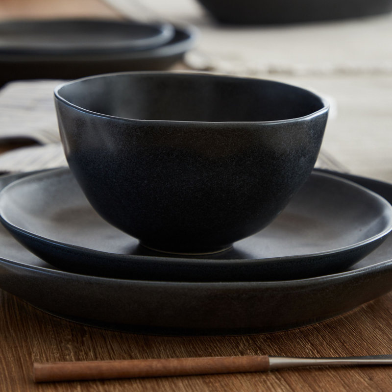 Livia Handmade Stoneware Dining Bowl, Matte Black