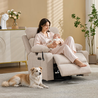 Wide Seat Power Recliner with Adjustable Armrests & USB Charging, Oversized Lounge Chair for Living Room, Phone Holder