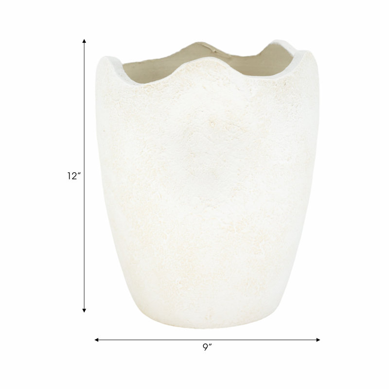 12" Abstract Textured Terracotta Vase, Ivory, 12" H x 9" W x 9" D