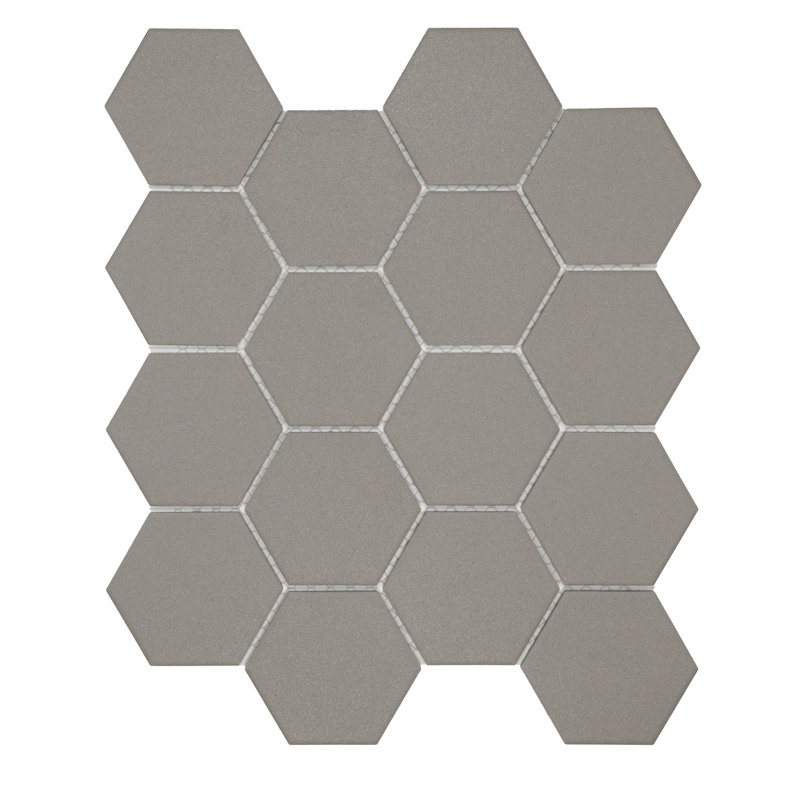 Sage 3" x 3" Hexagon Porcelain Matte Mosaic Tile, Light Gray Smoke