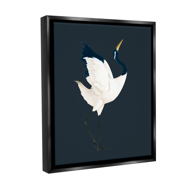 «Crane Bird Facing Right» par Grace Popp sur, Cadre flottant noir de jais, H 21 po x l 17 po
