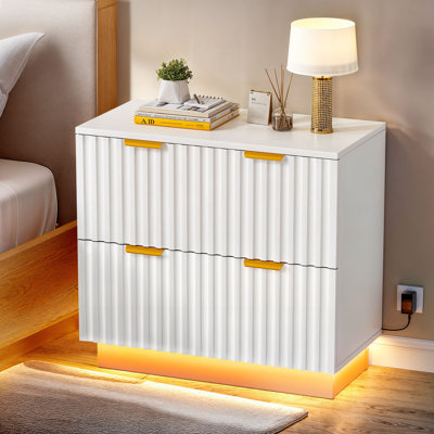 Lawrin 31.5'' Wide 2 -Drawer File Cabinet with Led Light, Large Lateral Filing Cabinet for Home Office