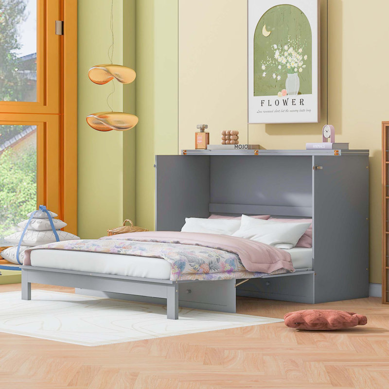 Lit escamotable avec grands tiroirs Murphy, Gris, Grand