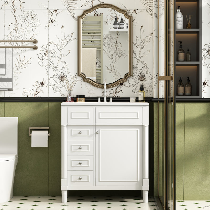 Meuble-lavabo de salle de bain 30 po avec lavabo, meuble-lavabo autoportant avec porte à fermeture douce et meuble-lavabo avec 2 tiroirs