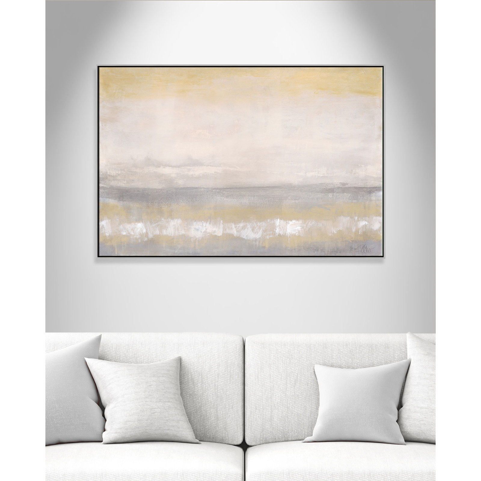Willadeene "Morning Calm 2" Painting, 41" H x 61" W x 2" D, Silver Framed