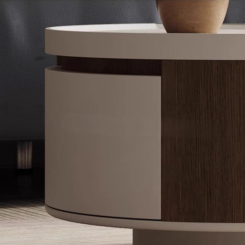 Table basse en placage de noyer avec coins arrondis