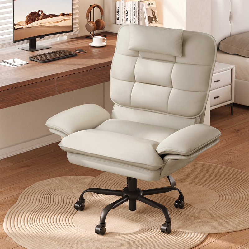 Chaise de bureau 24 po, Cuir blanc