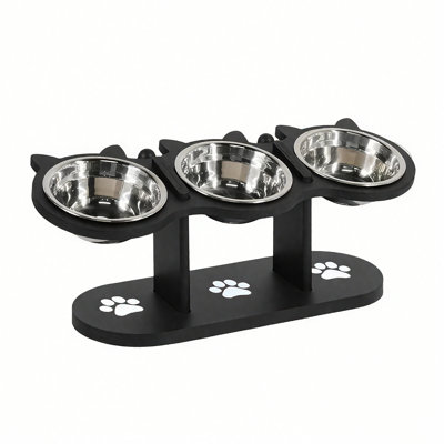 Raised Cat Food Bowls For Indoor Cats, Elevated Cat Bowls,adjustable Heights Pet Bowl With Black Shelf,3 Stainless Steel Elevated Cat Bowls Stand With 15°tilted,cat Food And Water Bowl Set