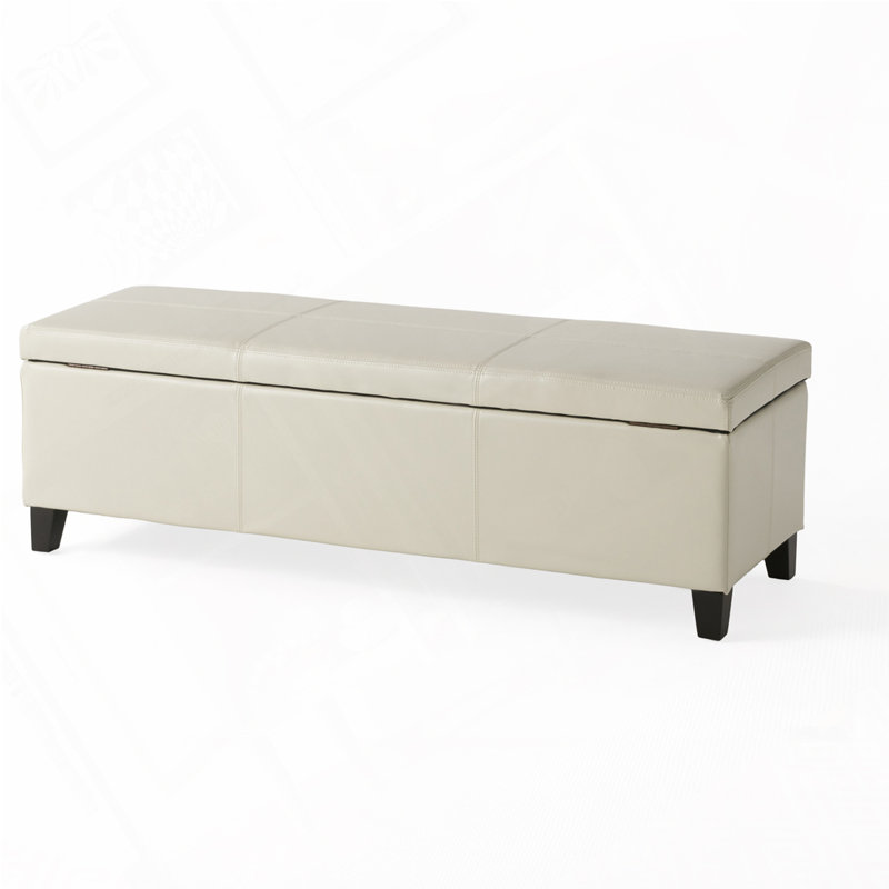 Denali Modern Upholstered Storage Ottoman Bench | Minimalist Design with Hidden Storage & Soft-Close Hinges, Ivory